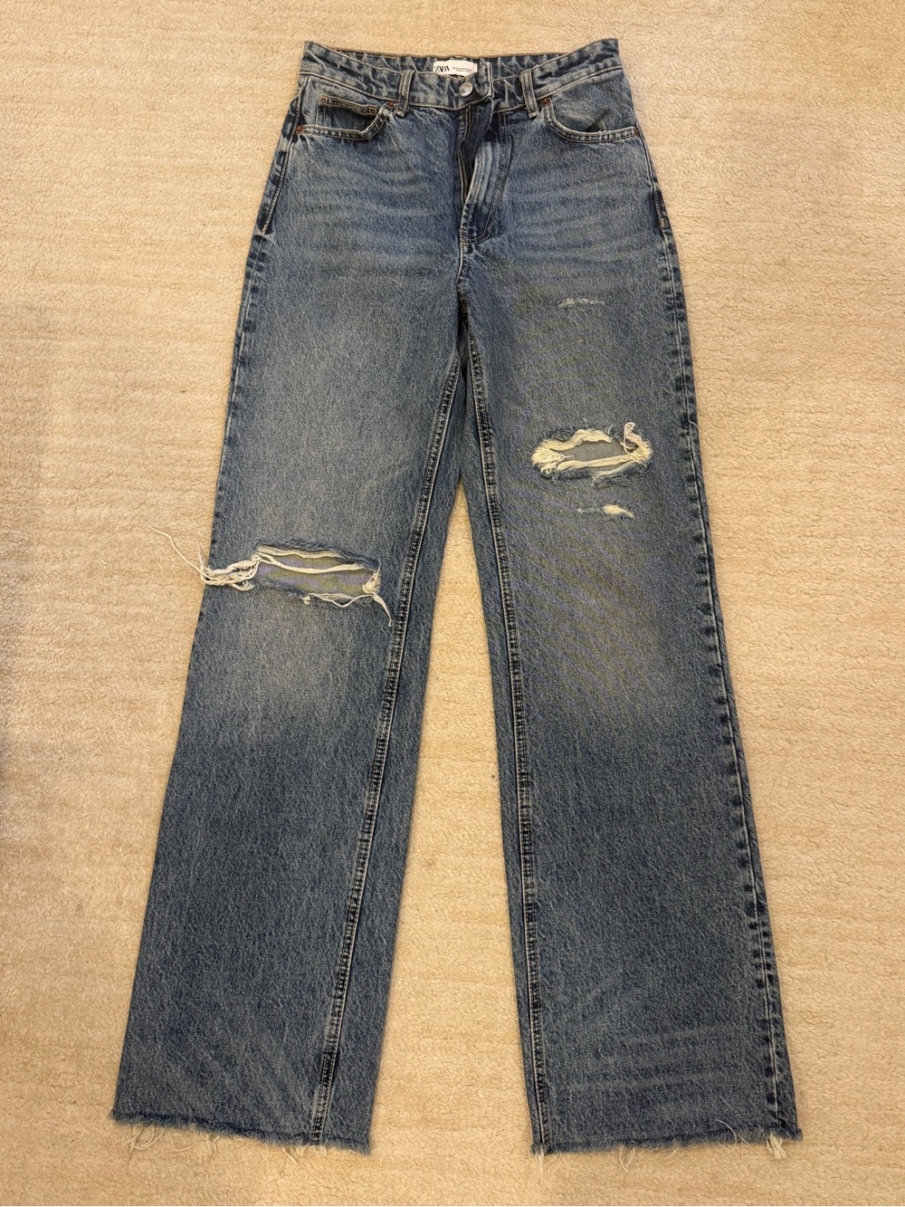 Classic Distressed Wide-Leg Jeans - Blue
